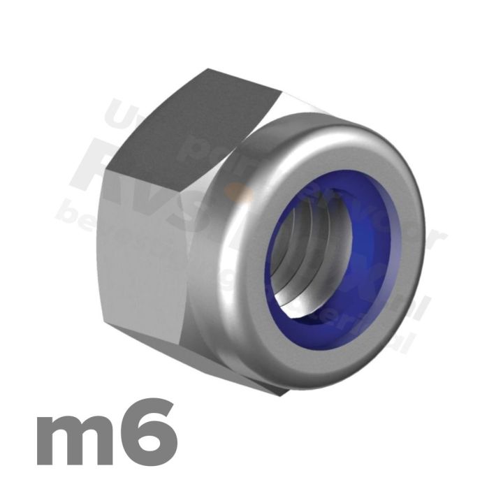 Zeskantmoer zelfborgend M6 DIN 985 RVS A2 | rvsinox.nl