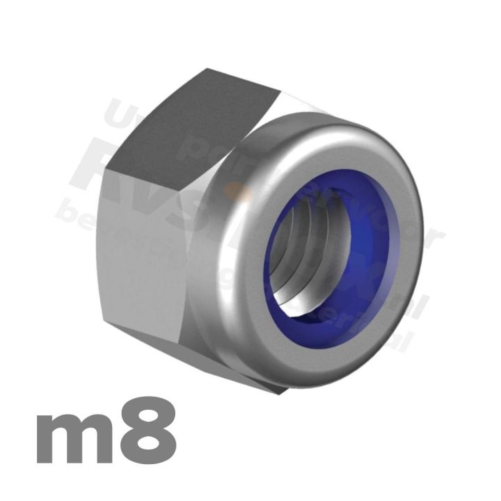 Zeskantmoer zelfborgend M8 DIN 985 RVS A2 | rvsinox.nl