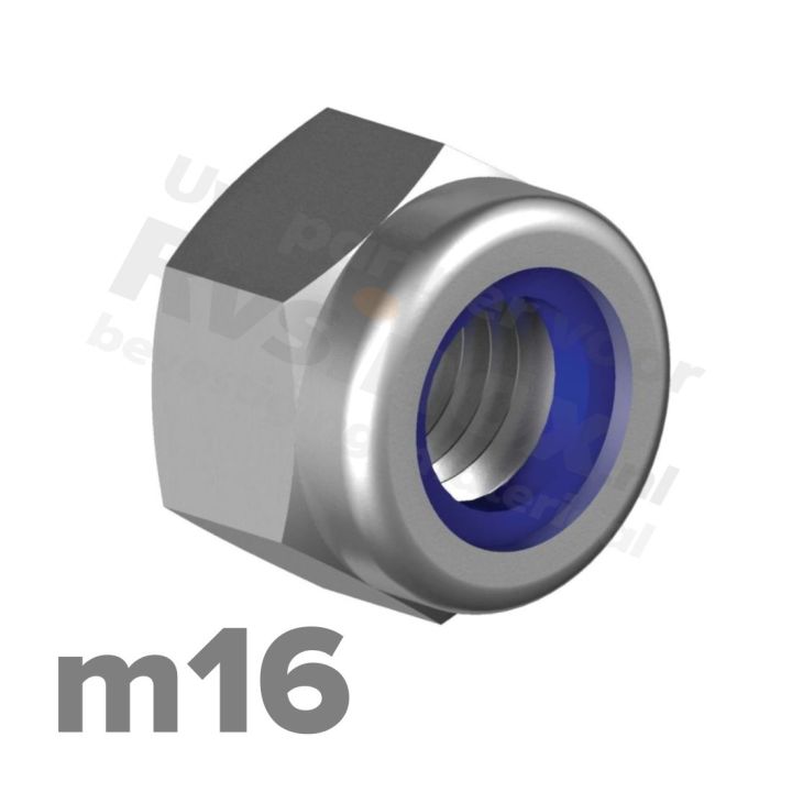 Zeskantmoer zelfborgend M16 DIN 985 RVS A2 | rvsinox.nl