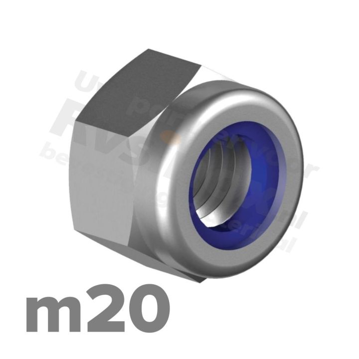Zeskantmoer zelfborgend M20 DIN 985 RVS A2 | rvsinox.nl