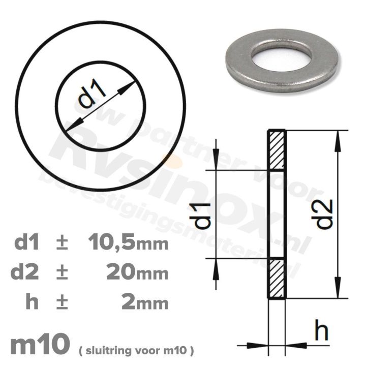Sluitring M10 DIN 125A RVS A2 | rvsinox.nl