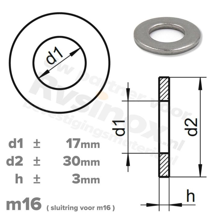 Sluitring M16 DIN 125A RVS A2 | rvsinox.nl
