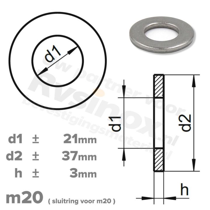 Sluitring M20 DIN 125A RVS A2 | rvsinox.nl