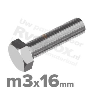 Zeskantbout M3x16 DIN 933 / RVS A2 (Inox)