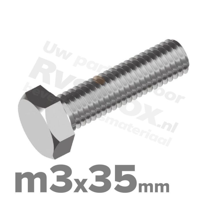 Zeskantbout M3x35 DIN 933 / RVS A2 (Inox)