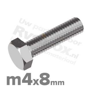 Zeskantbout M4x8 DIN 933 / RVS A2 (Inox)